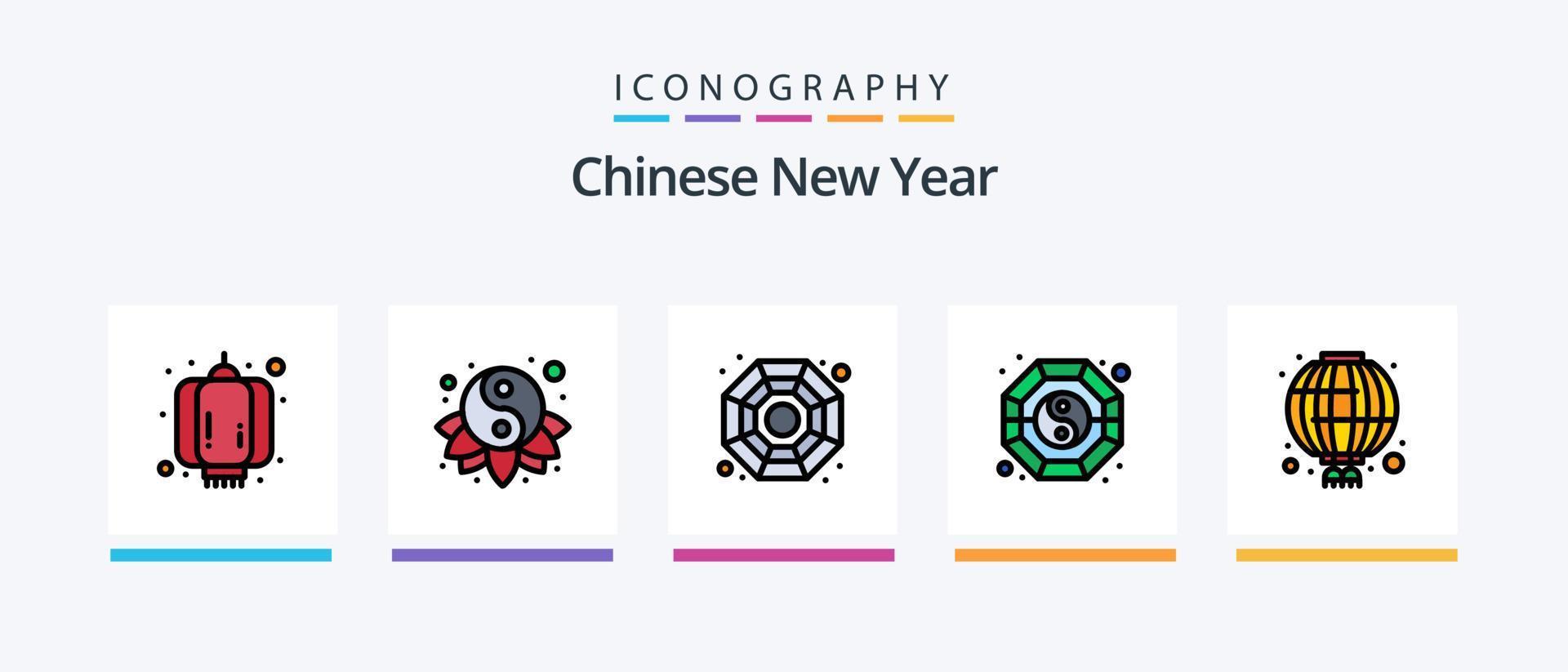 Chinese New Year Line Filled 5 Icon Pack Including christmas. holiday. tree. cranberry. berry. Creative Icons Design vector