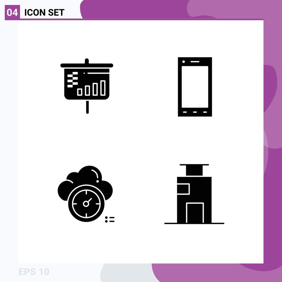4 Universal Solid Glyphs Set for Web and Mobile Applications bar timer devices tablet apartment Editable Vector Design Elements