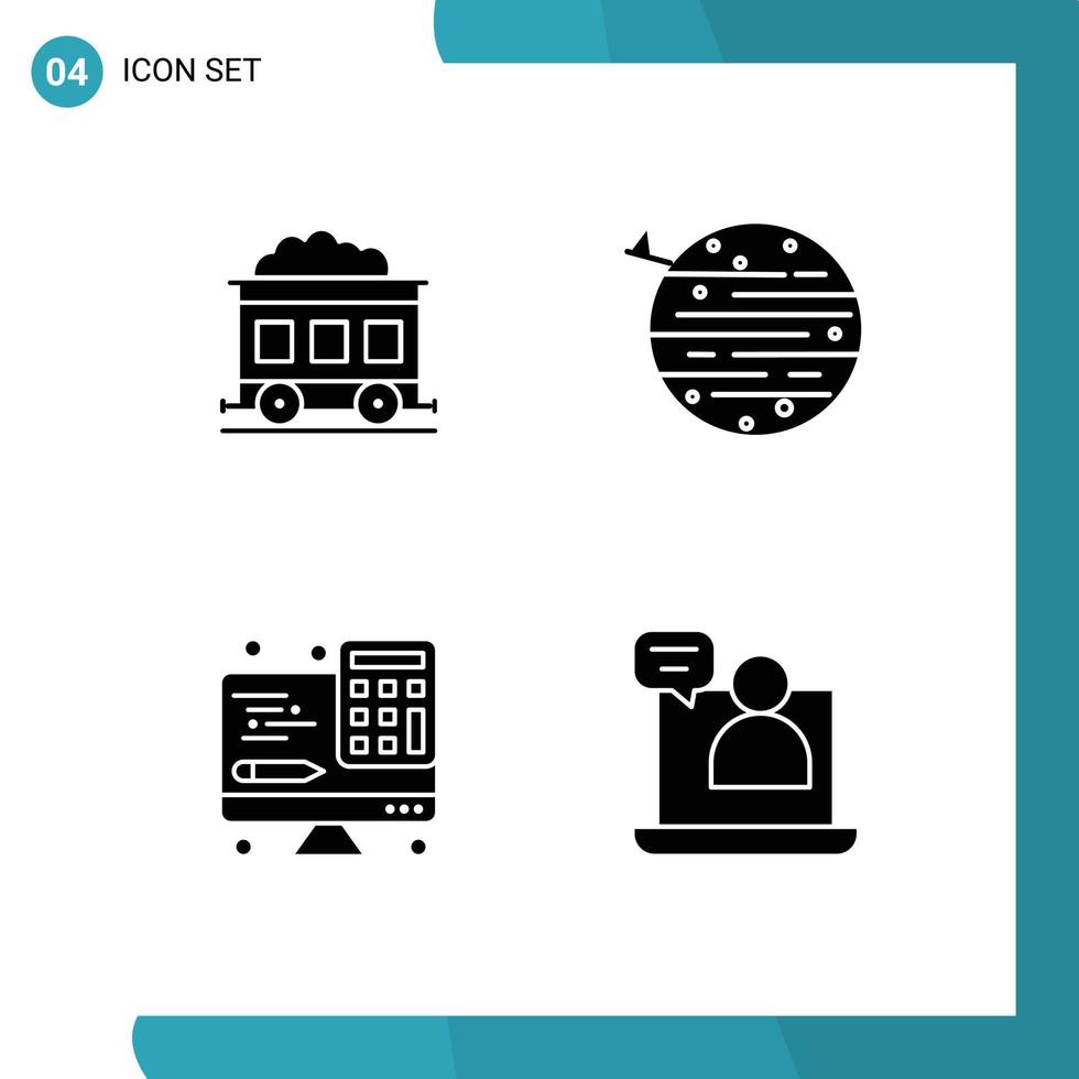 Universal Icon Symbols Group of 4 Modern Solid Glyphs of pollution computer moon squarico technology Editable Vector Design Elements