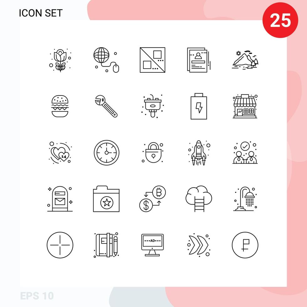 Set of 25 Commercial Lines pack for landscape nature design user staff Editable Vector Design Elements