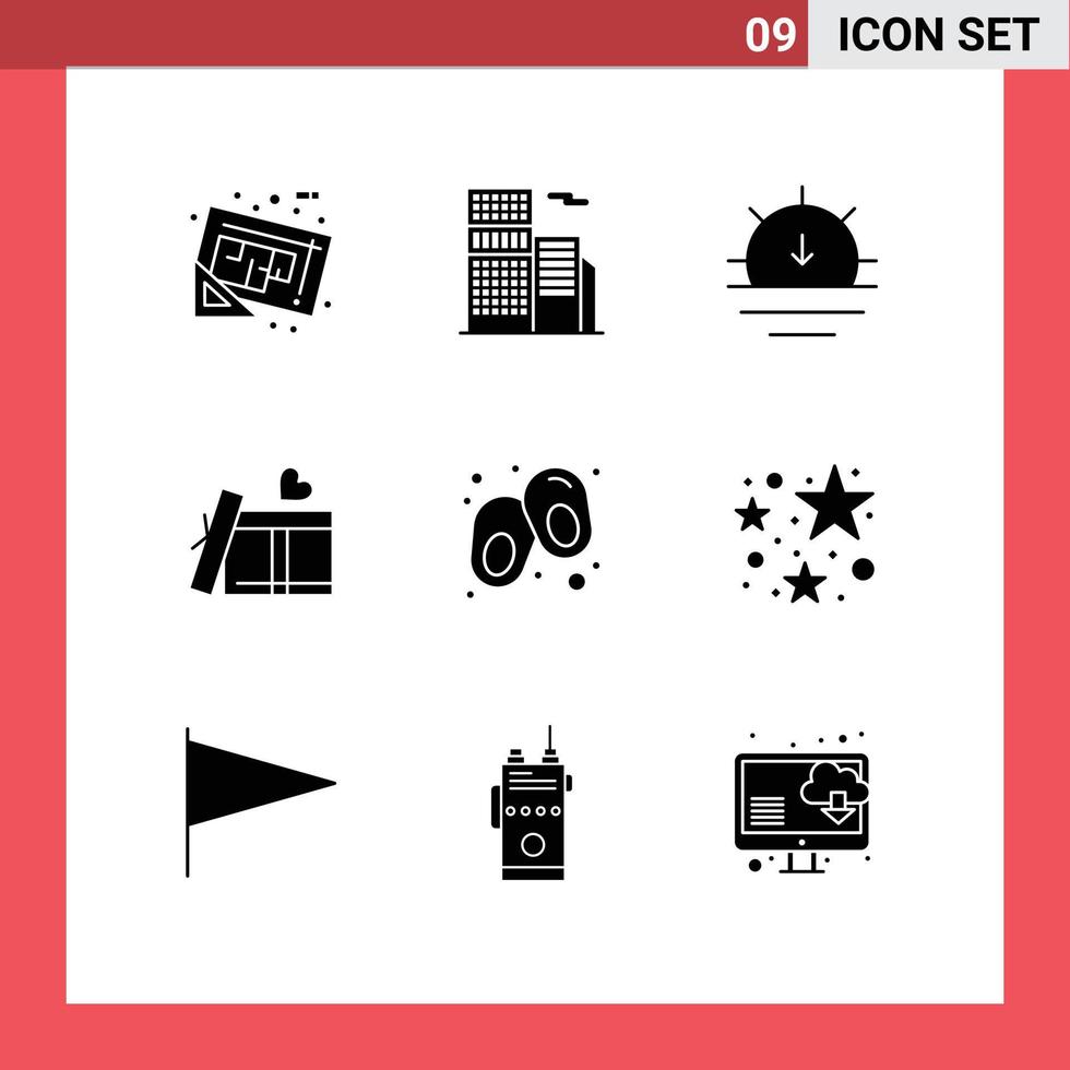 Modern Set of 9 Solid Glyphs and symbols such as line love office heart weather Editable Vector Design Elements