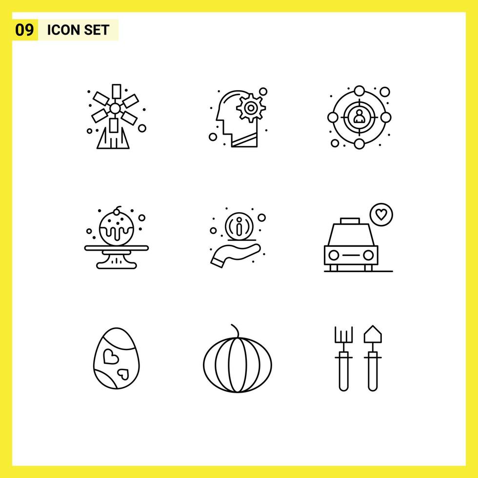 Modern Set of 9 Outlines and symbols such as information cake process candy target Editable Vector Design Elements