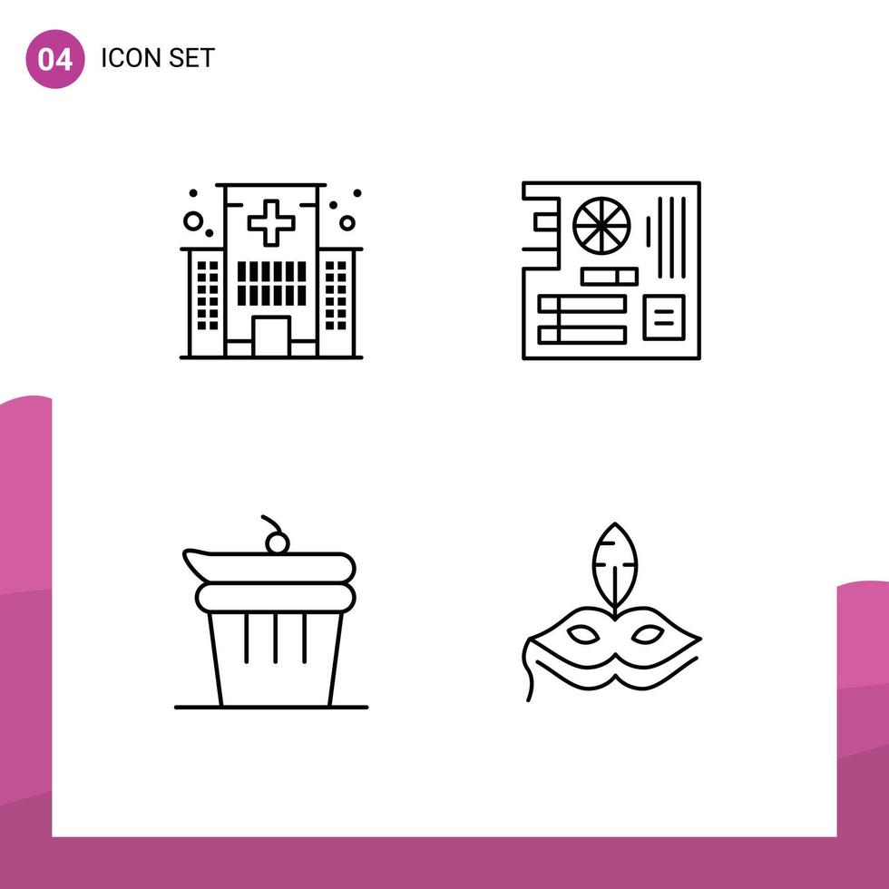 Set of 4 Modern UI Icons Symbols Signs for building mother hospital computer done Editable Vector Design Elements