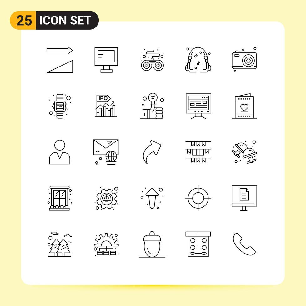 User Interface Pack of 25 Basic Lines of digital fathers day device father sound Editable Vector Design Elements