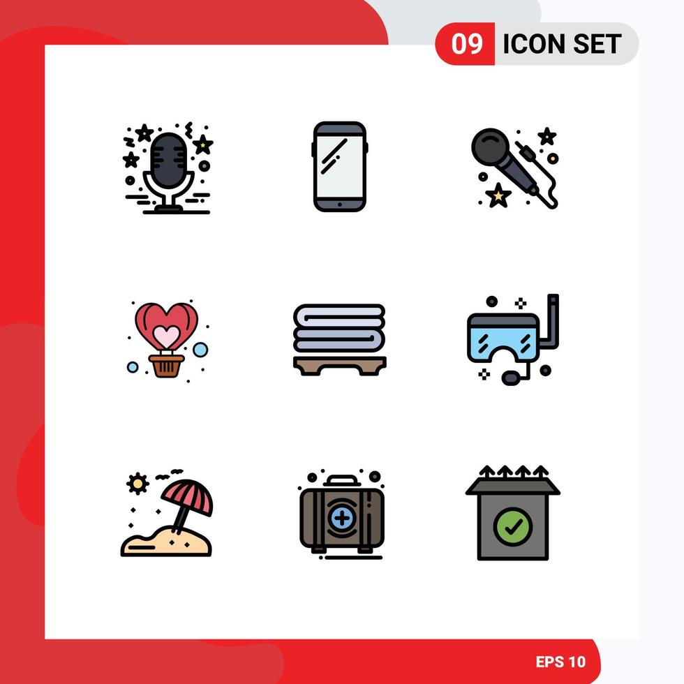 Group of 9 Filledline Flat Colors Signs and Symbols for flight fly huawei balloon art Editable Vector Design Elements