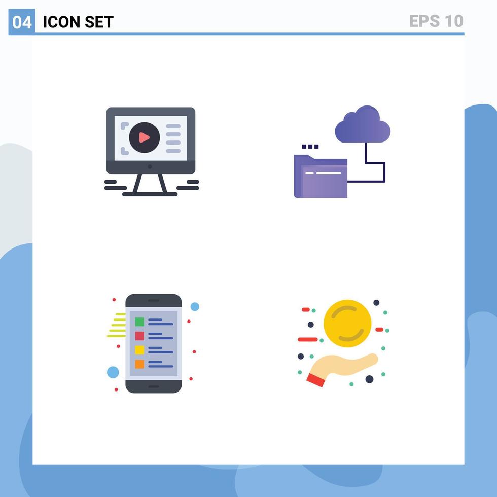 Set of 4 Vector Flat Icons on Grid for monitor clipboard design storage list Editable Vector Design Elements