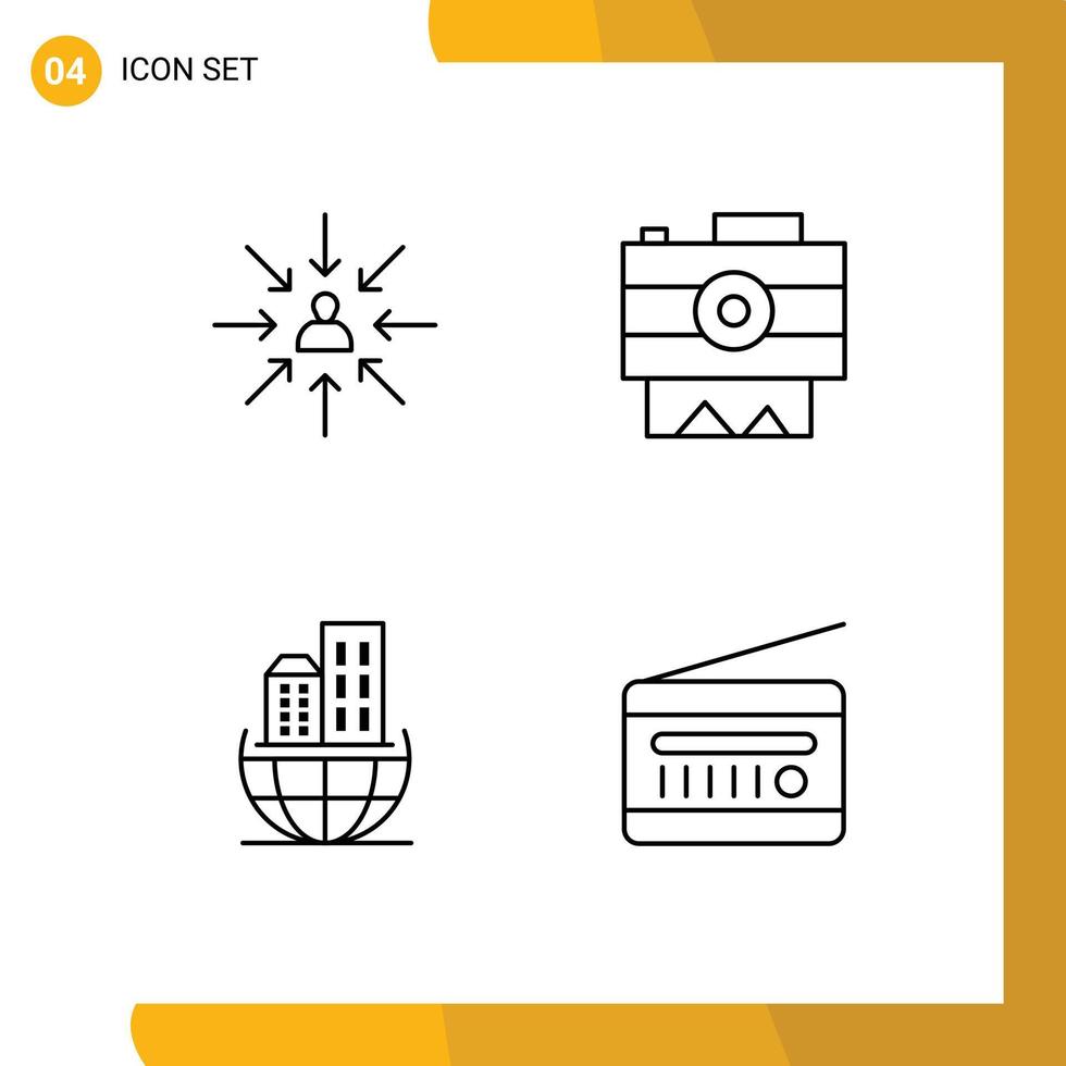 Modern Set of 4 Filledline Flat Colors and symbols such as candidate global organization focus photography business Editable Vector Design Elements