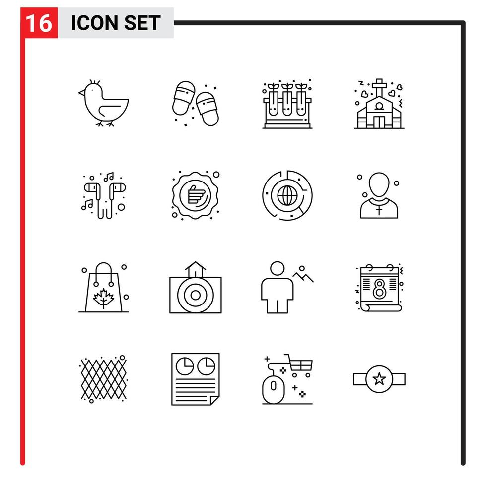 16 Creative Icons Modern Signs and Symbols of headset wedding lab marriage chapel Editable Vector Design Elements