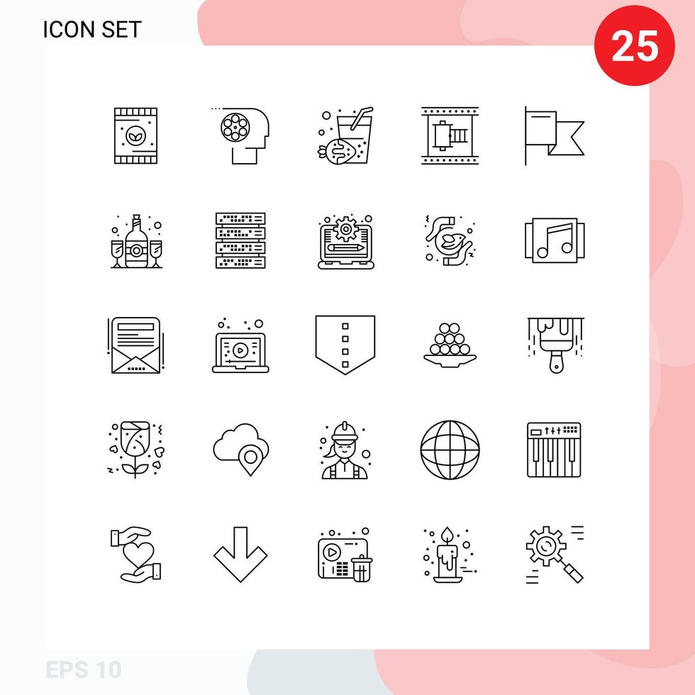 25 User Interface Line Pack of modern Signs and Symbols of country movie reel personnel filmstrip cinema Editable Vector Design Elements