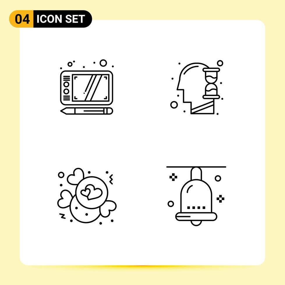Pictogram Set of 4 Simple Filledline Flat Colors of design love human hour glass bell Editable Vector Design Elements