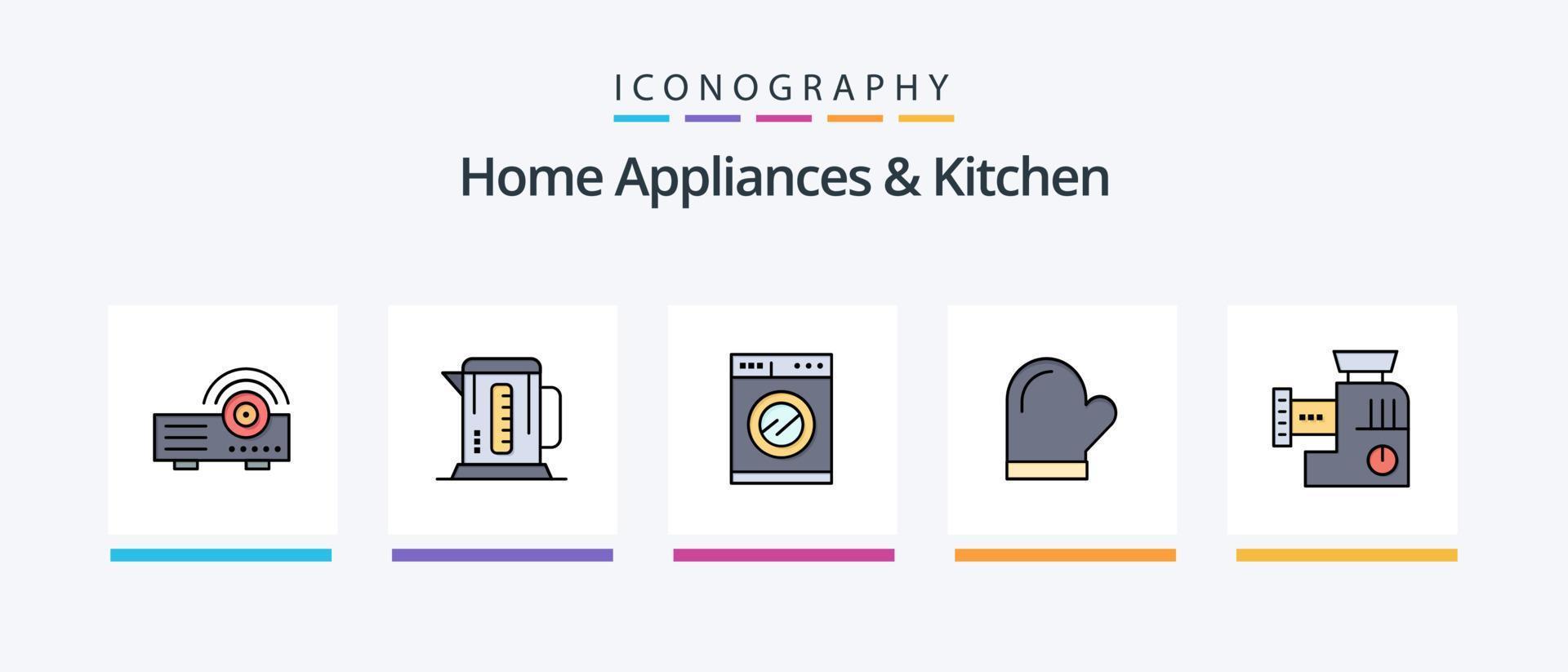 Home Appliances And Kitchen Line Filled 5 Icon Pack Including home. home. electric. electric. kitchen. Creative Icons Design vector