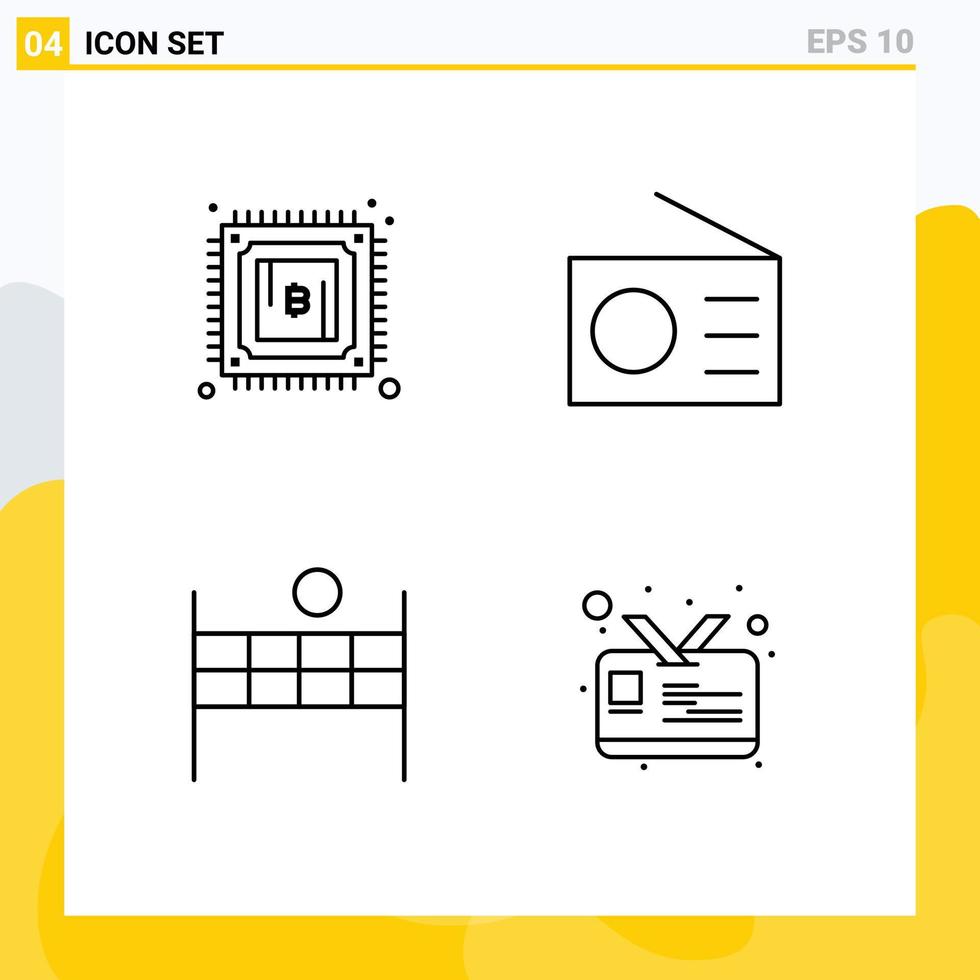 Set of 4 Vector Filledline Flat Colors on Grid for bitcoin sport power radio card Editable Vector Design Elements