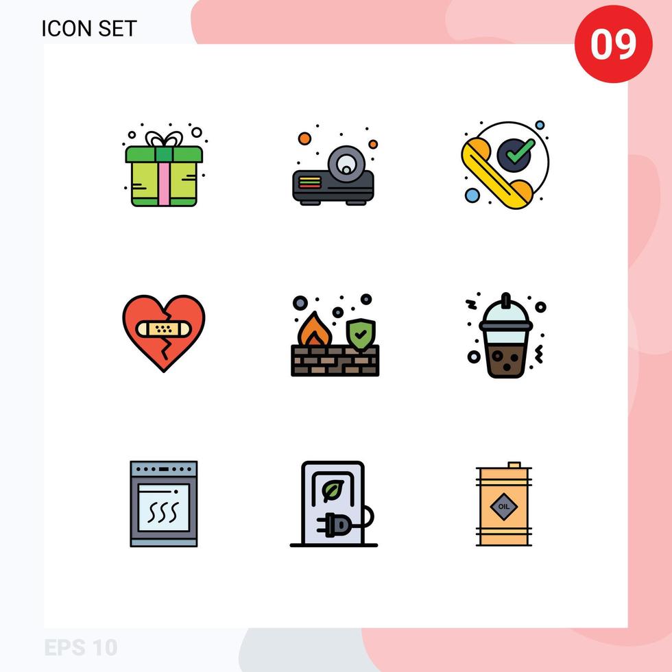 Stock Vector Icon Pack of 9 Line Signs and Symbols for fire heart checked forgiveness broken Editable Vector Design Elements