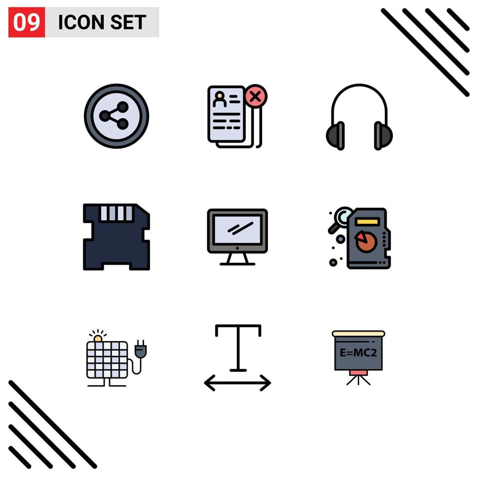 9 Filledline Flat Color concept for Websites Mobile and Apps device computer headphones sd card Editable Vector Design Elements