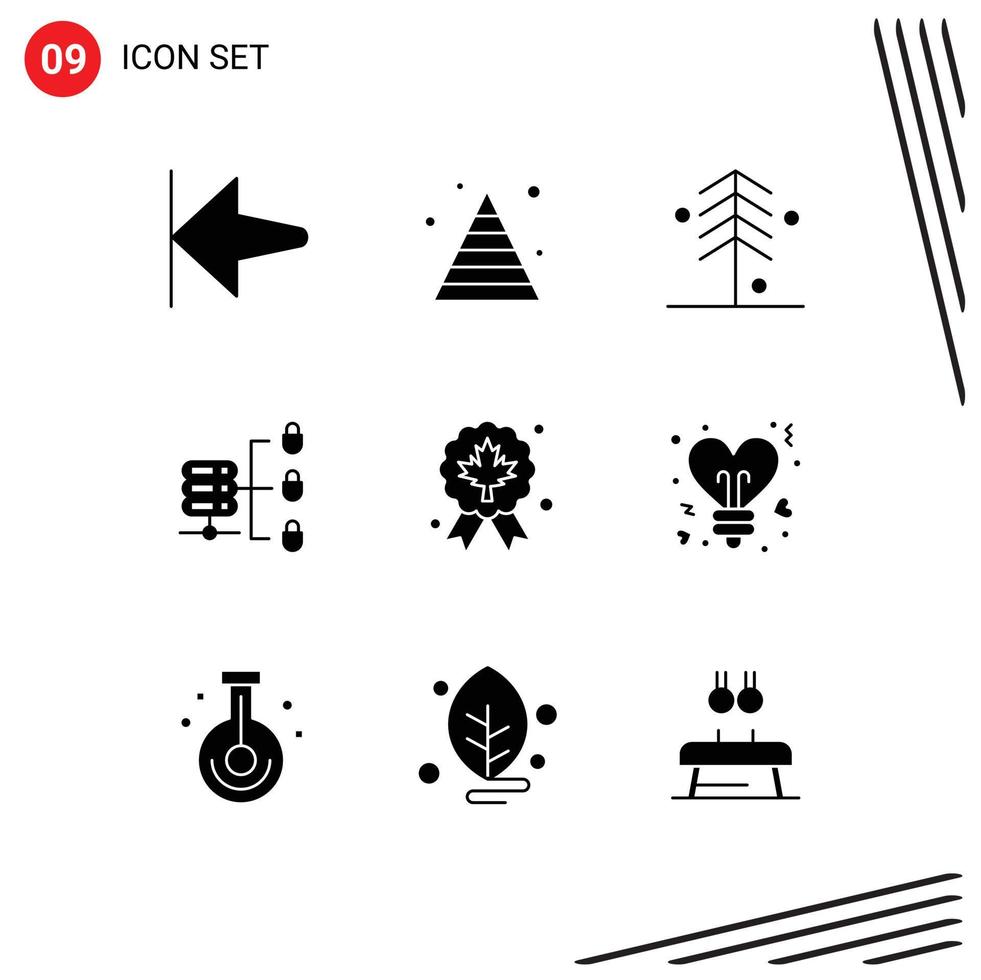 9 Universal Solid Glyph Signs Symbols of quality award garden leaf secure web server Editable Vector Design Elements