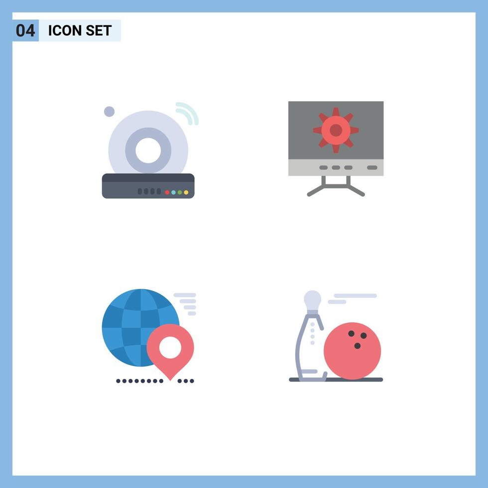 Set of 4 Vector Flat Icons on Grid for cd map internet design location Editable Vector Design Elements