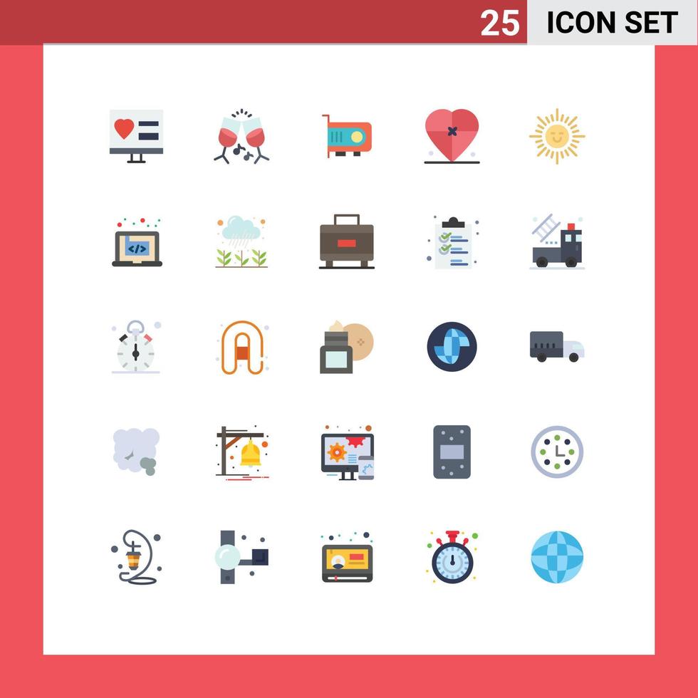 Group of 25 Modern Flat Colors Set for beach love computer heart box Editable Vector Design Elements