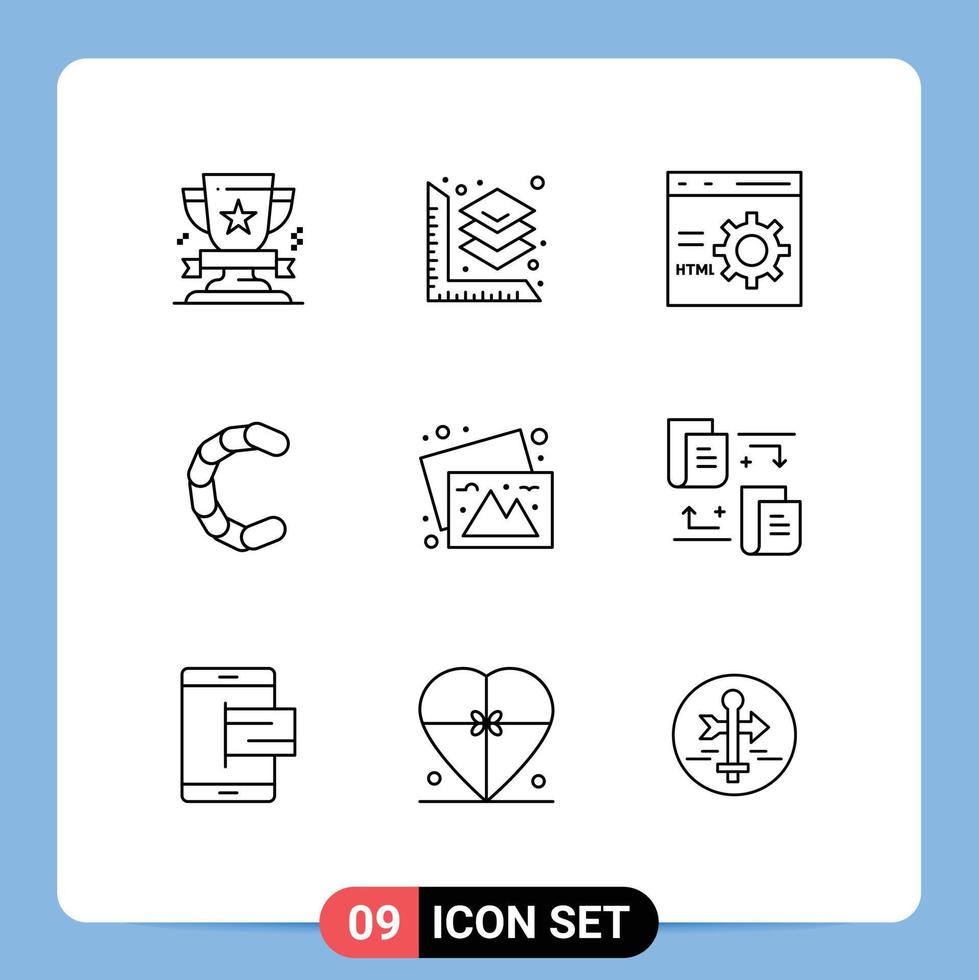 Pictogram Set of 9 Simple Outlines of camera crypto browser coin programming Editable Vector Design Elements