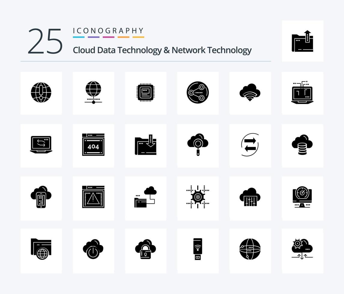 nube datos tecnología y red tecnología 25 sólido glifo icono paquete incluso red. señal. compartir. Wifi. nube vector