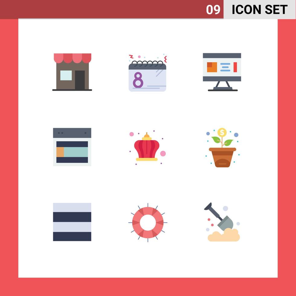 Pictogram Set of 9 Simple Flat Colors of site design women planning construction Editable Vector Design Elements