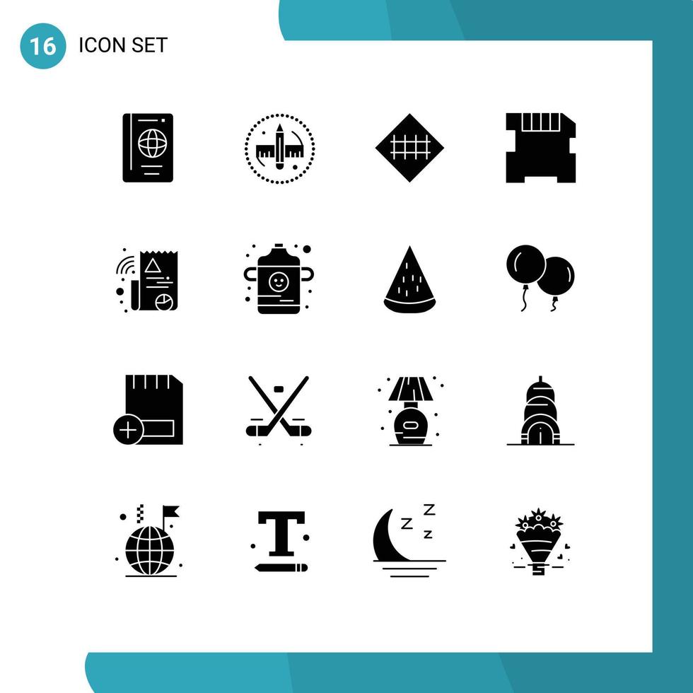 Pictogram Set of 16 Simple Solid Glyphs of digital memory tool card road sign Editable Vector Design Elements