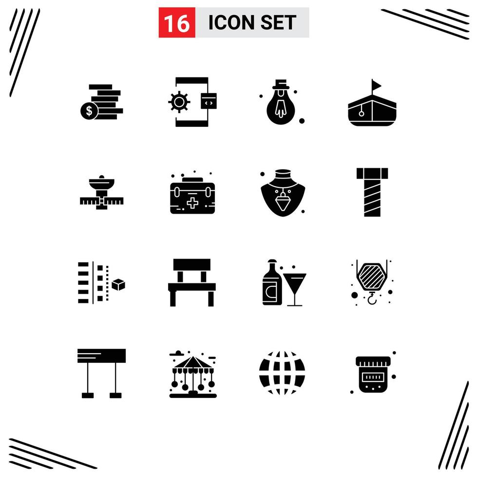 Set of 16 Modern UI Icons Symbols Signs for satelite gps process transportation boat Editable Vector Design Elements
