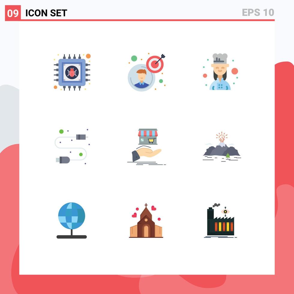 9 Universal Flat Color Signs Symbols of donate wire chef usb cable Editable Vector Design Elements