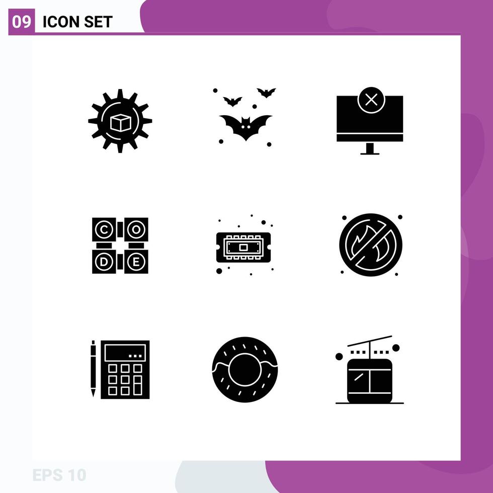 Modern Set of 9 Solid Glyphs Pictograph of chip code learning computers learning monitor Editable Vector Design Elements