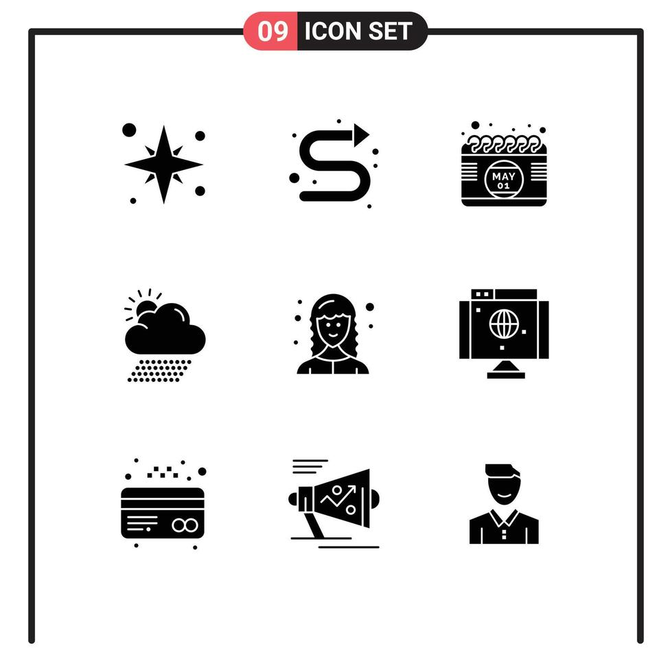 Modern Set of 9 Solid Glyphs and symbols such as developer weather left rain time Editable Vector Design Elements