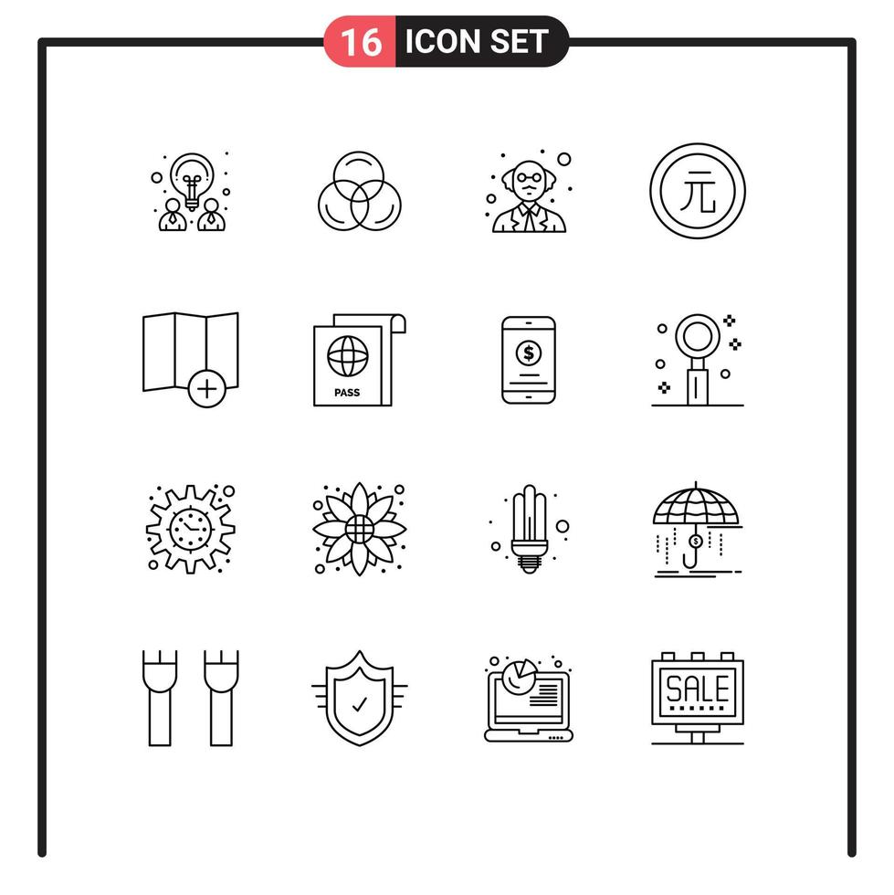 Group of 16 Modern Outlines Set for new location professor value currency Editable Vector Design Elements