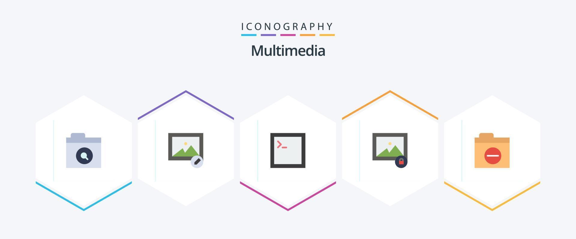 Multimedia 25 Flat icon pack including . error. terminal. detail. folder vector