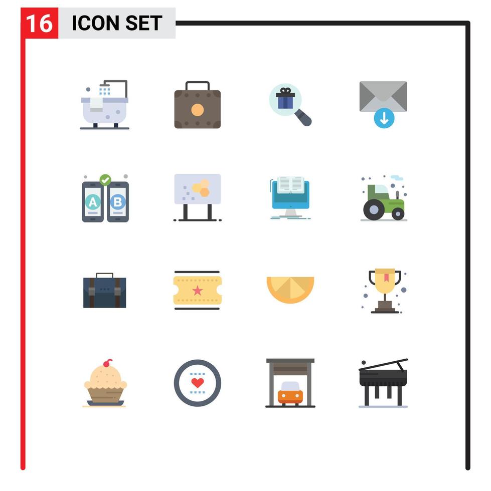 Mobile Interface Flat Color Set of 16 Pictograms of biochemistry web design gift development message Editable Pack of Creative Vector Design Elements