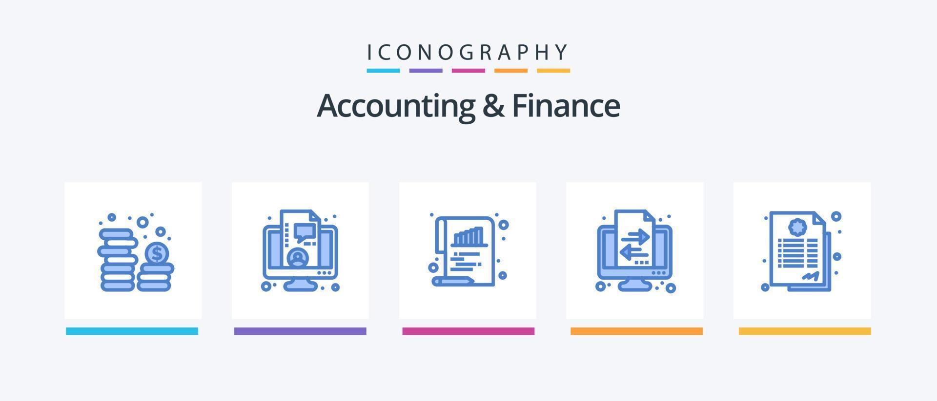 Accounting And Finance Blue 5 Icon Pack Including contract. transfer. bar. transaction. banking. Creative Icons Design vector