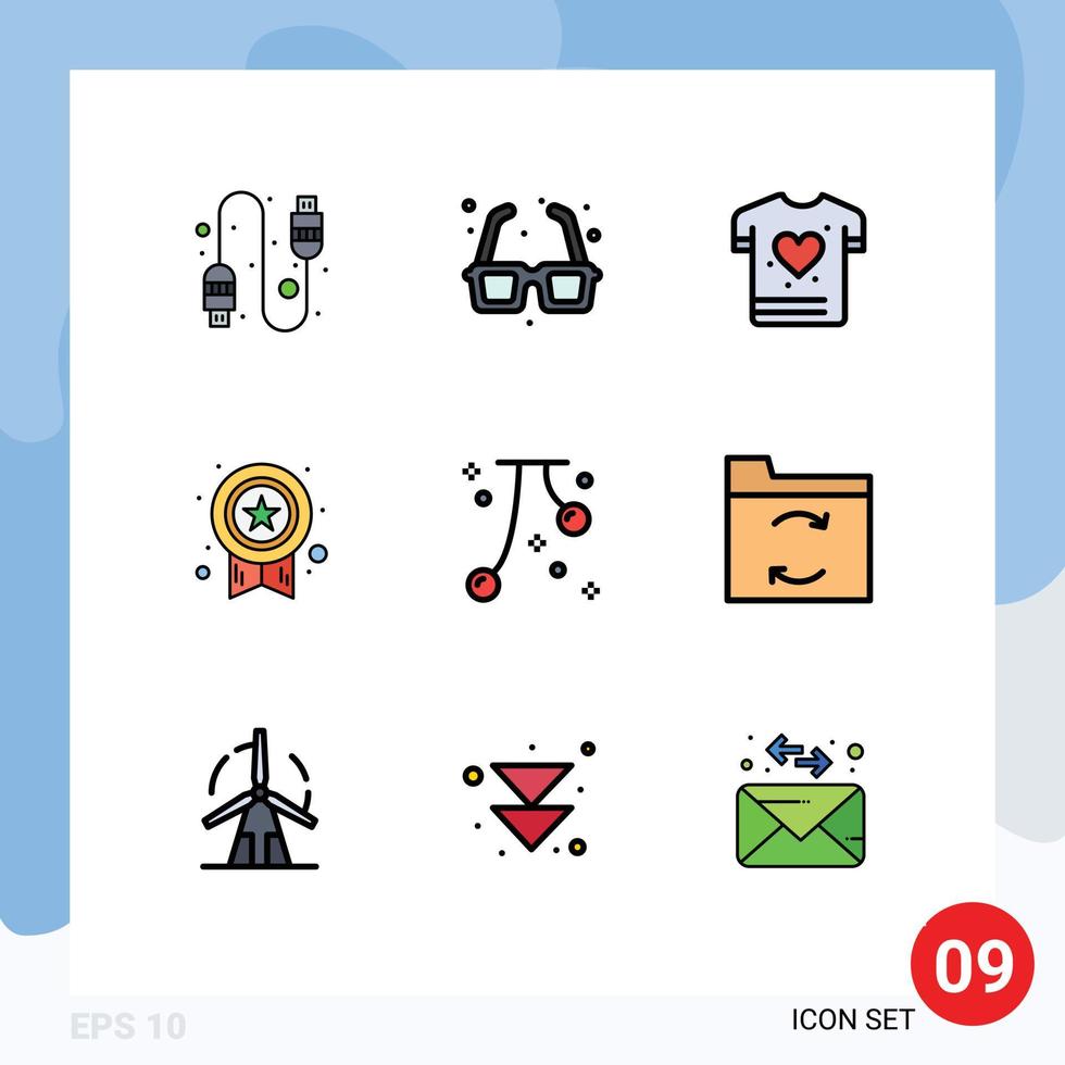 Pictogram Set of 9 Simple Filledline Flat Colors of event cherries gym success medal Editable Vector Design Elements