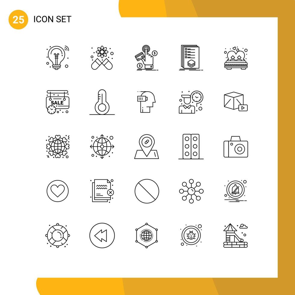 Line Pack of 25 Universal Symbols of bed listing click list categories Editable Vector Design Elements