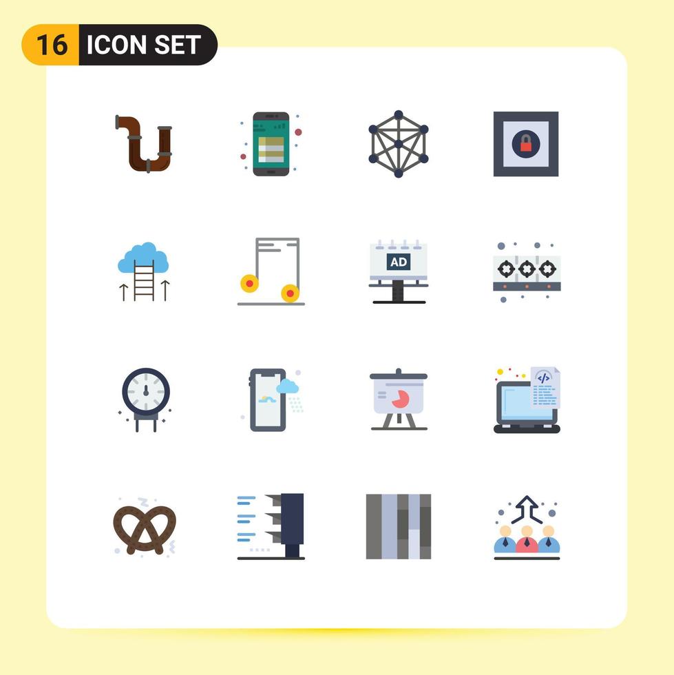 Flat Color Pack of 16 Universal Symbols of career path lock note box learning Editable Pack of Creative Vector Design Elements