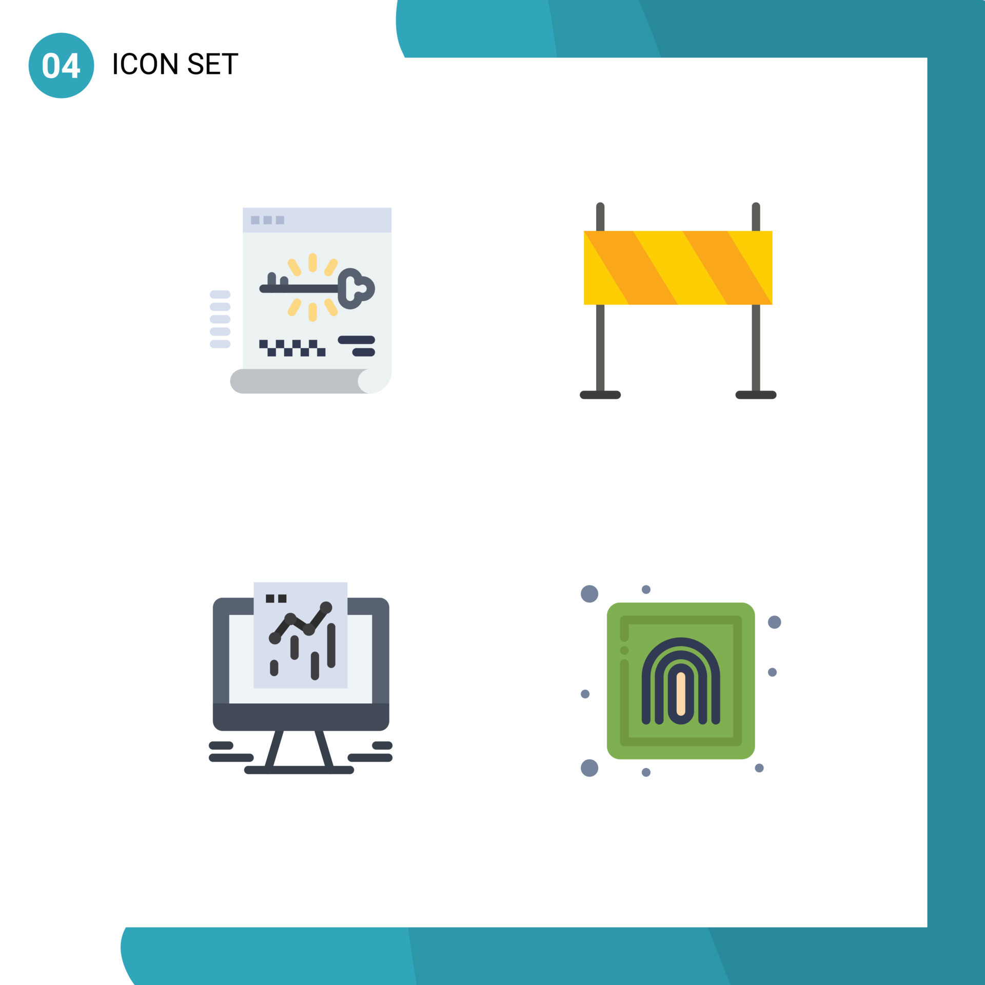 4 Thematic Vector Flat Icons and Editable Symbols of key road document