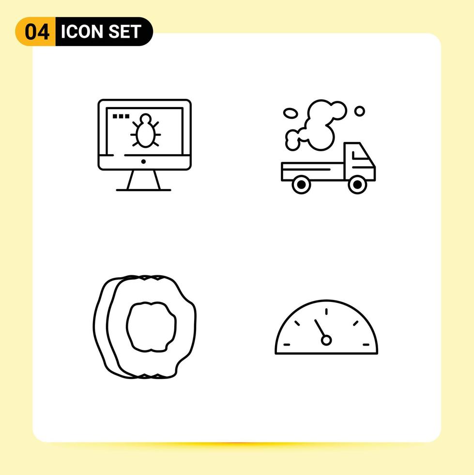 4 Universal Line Signs Symbols of monitor apricot security emission food Editable Vector Design Elements