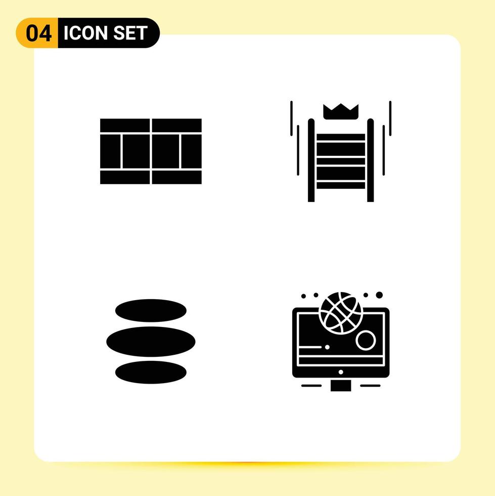 4 Thematic Vector Solid Glyphs and Editable Symbols of field coin ladder tool crypto currency Editable Vector Design Elements