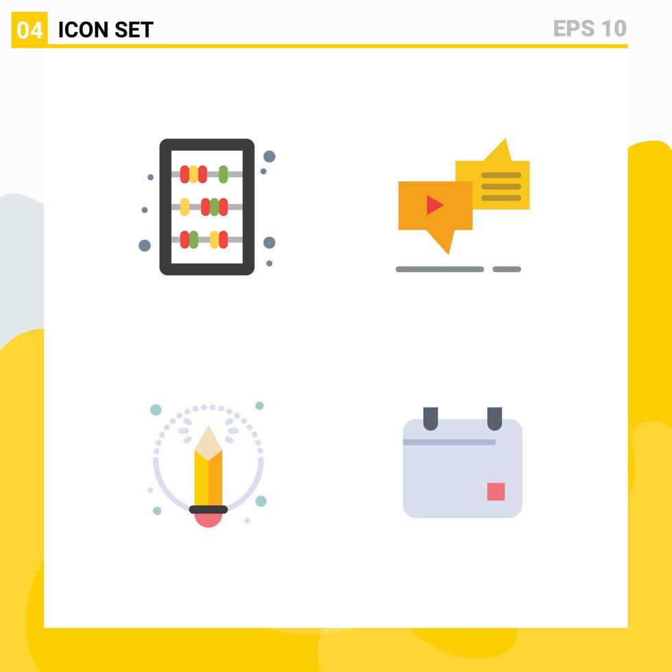 Pack of 4 Modern Flat Icons Signs and Symbols for Web Print Media such as abacus creative learning marketing pencil Editable Vector Design Elements