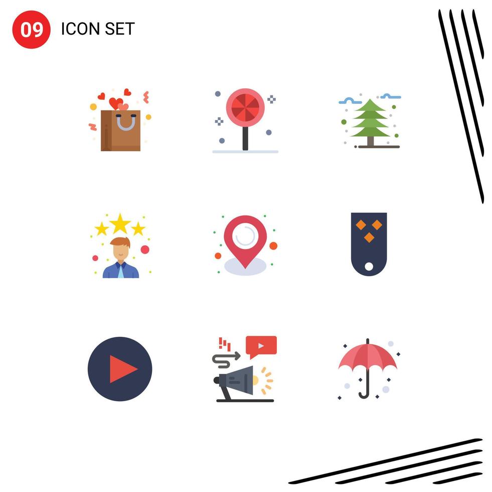 9 User Interface Flat Color Pack of modern Signs and Symbols of communication location tree star employee Editable Vector Design Elements