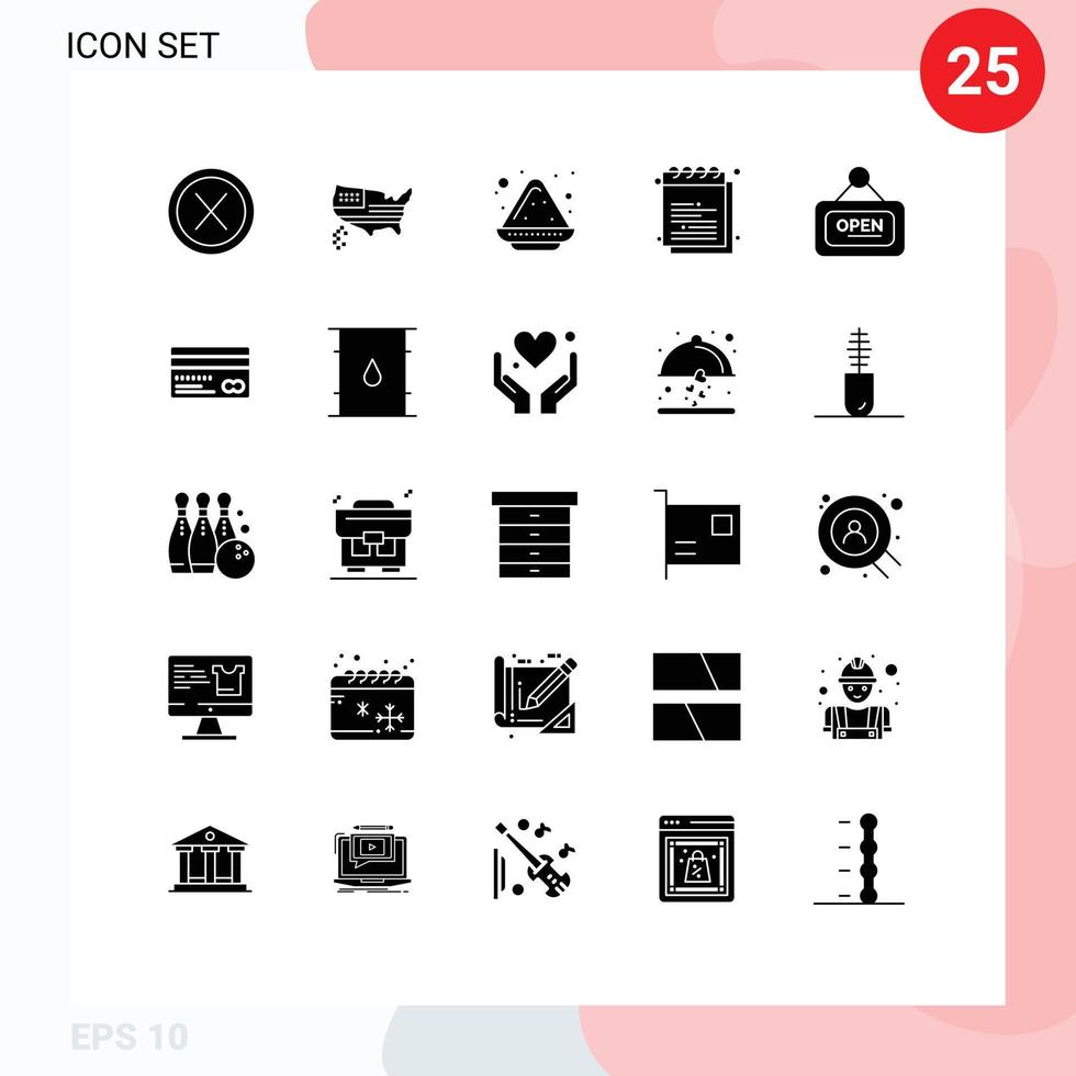 Group of 25 Solid Glyphs Signs and Symbols for university notes usa education powder Editable Vector Design Elements