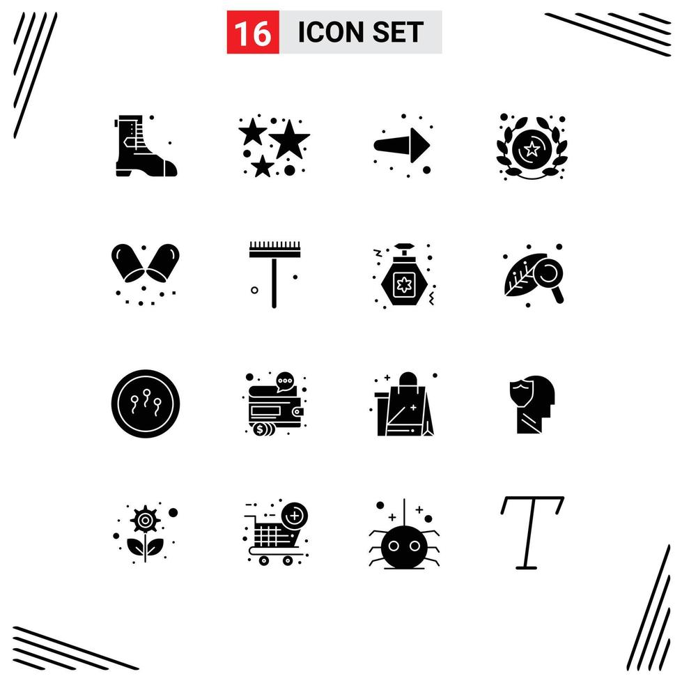 Pictogram Set of 16 Simple Solid Glyphs of hospital star arrow rank badge Editable Vector Design Elements