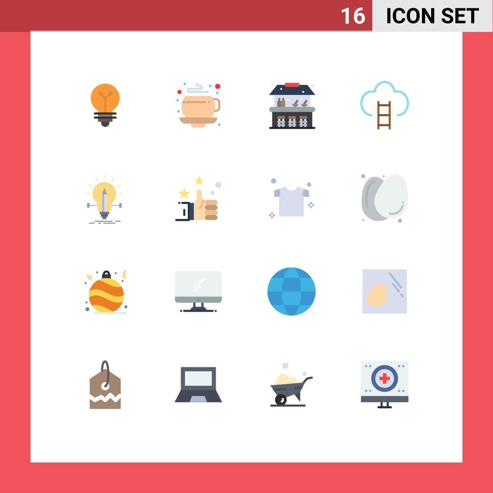 Pictogram Set of 16 Simple Flat Colors of solution bulb water prize game Editable Pack of Creative Vector Design Elements