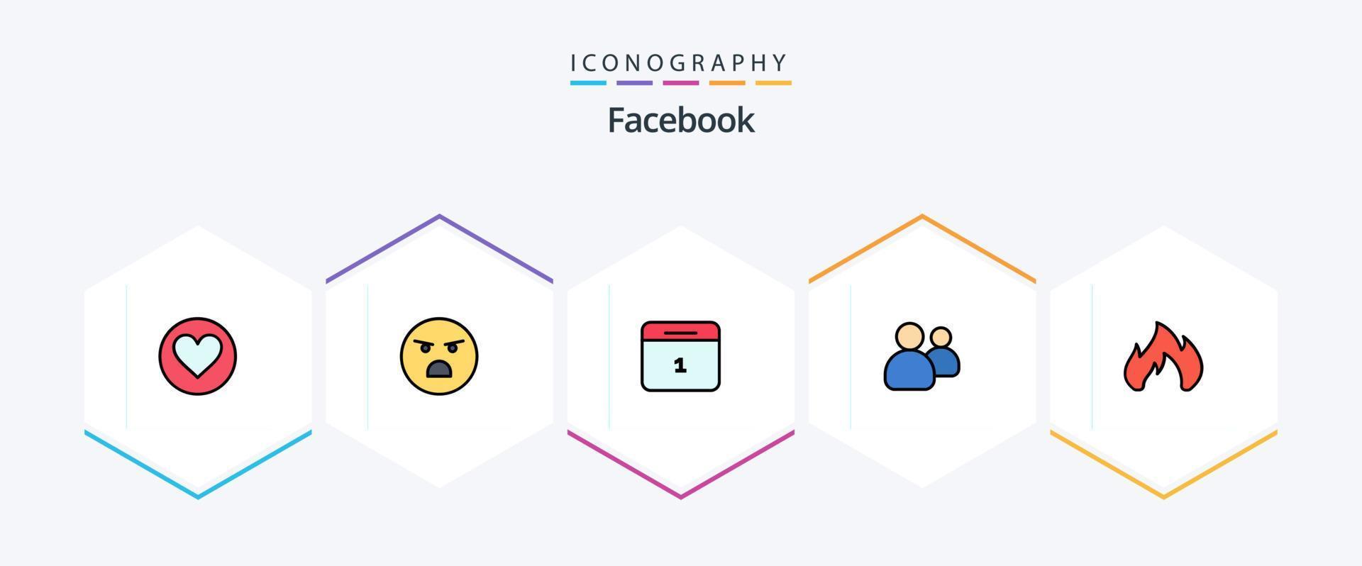 Facebook 25 FilledLine icon pack including heating. team. calender. users. friends vector