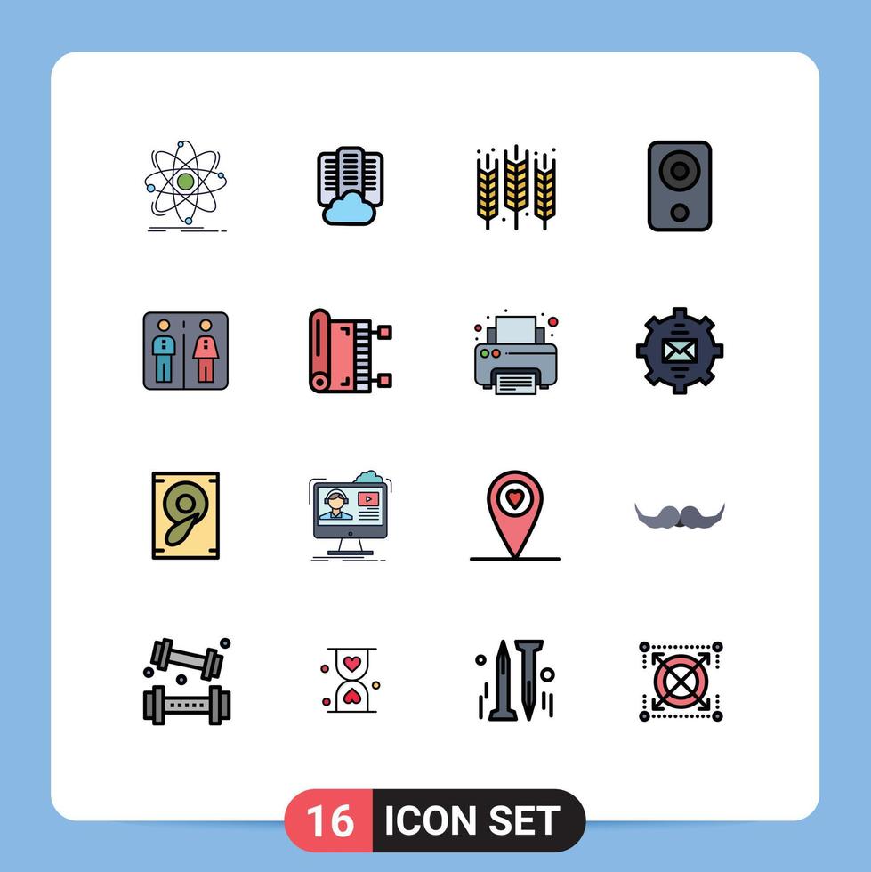 Mobile Interface Flat Color Filled Line Set of 16 Pictograms of hardware devices server computers gluten Editable Creative Vector Design Elements