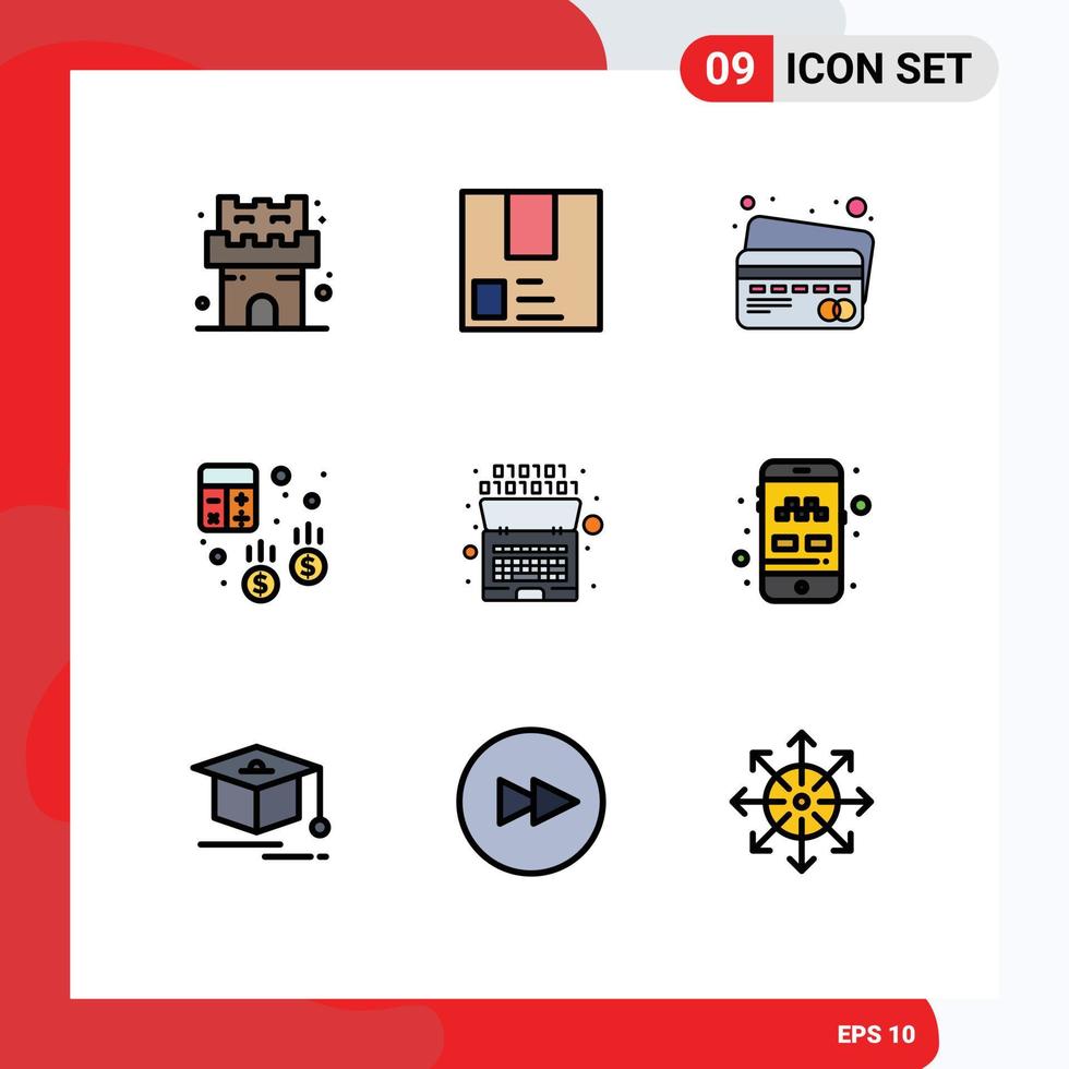 9 9 universal línea de relleno plano colores conjunto para web y móvil aplicaciones artificial calculadora envío negocio cuenta editable vector diseño elementos