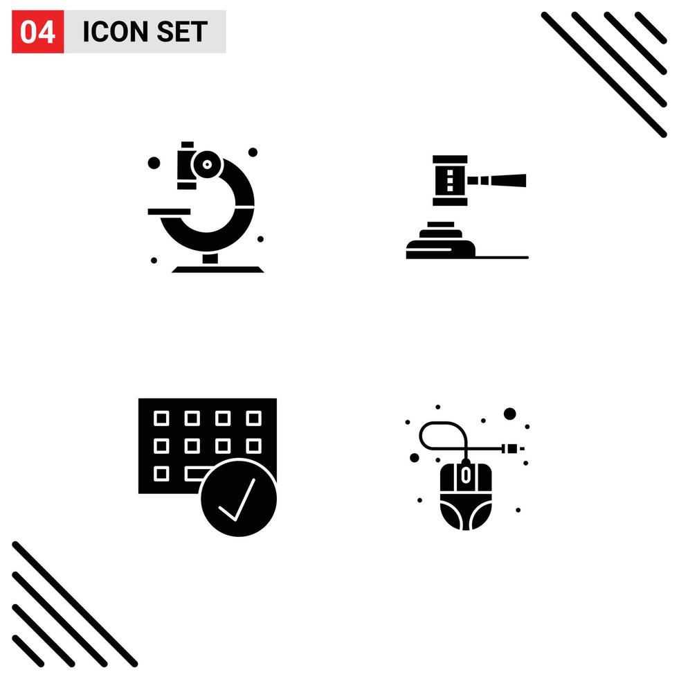 Group of 4 Solid Glyphs Signs and Symbols for lab hammer science auction legal Editable Vector Design Elements