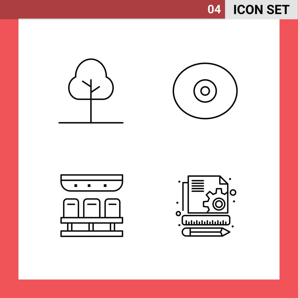 Stock Vector Icon Pack of 4 Line Signs and Symbols for tree travel anatomy seats management Editable Vector Design Elements