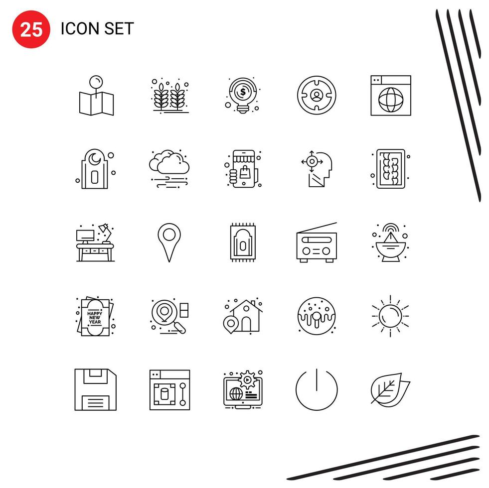 Mobile Interface Line Set of 25 Pictograms of web head bulb find business Editable Vector Design Elements